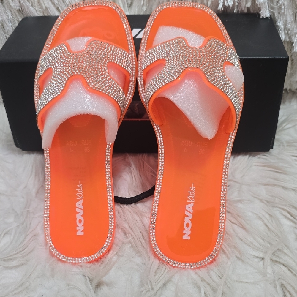 Fashion Nova Kids Orange Sandals with Rhinestones - Picture 4 of 5